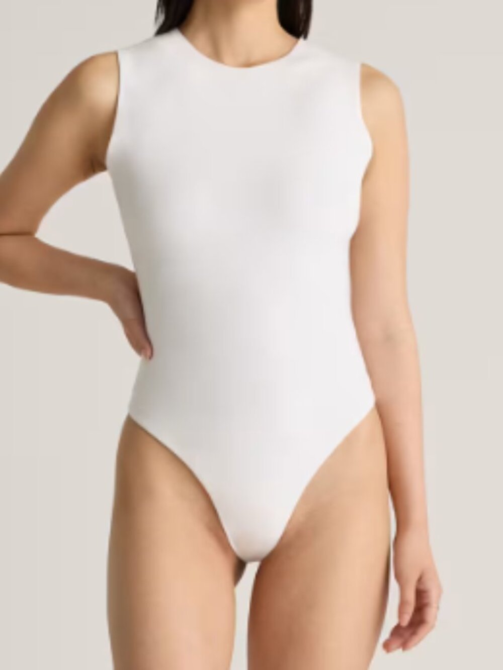 Quince Stretch Cotton Jersey High Neck Sleeveless Bodysuit Soft White XS NWT